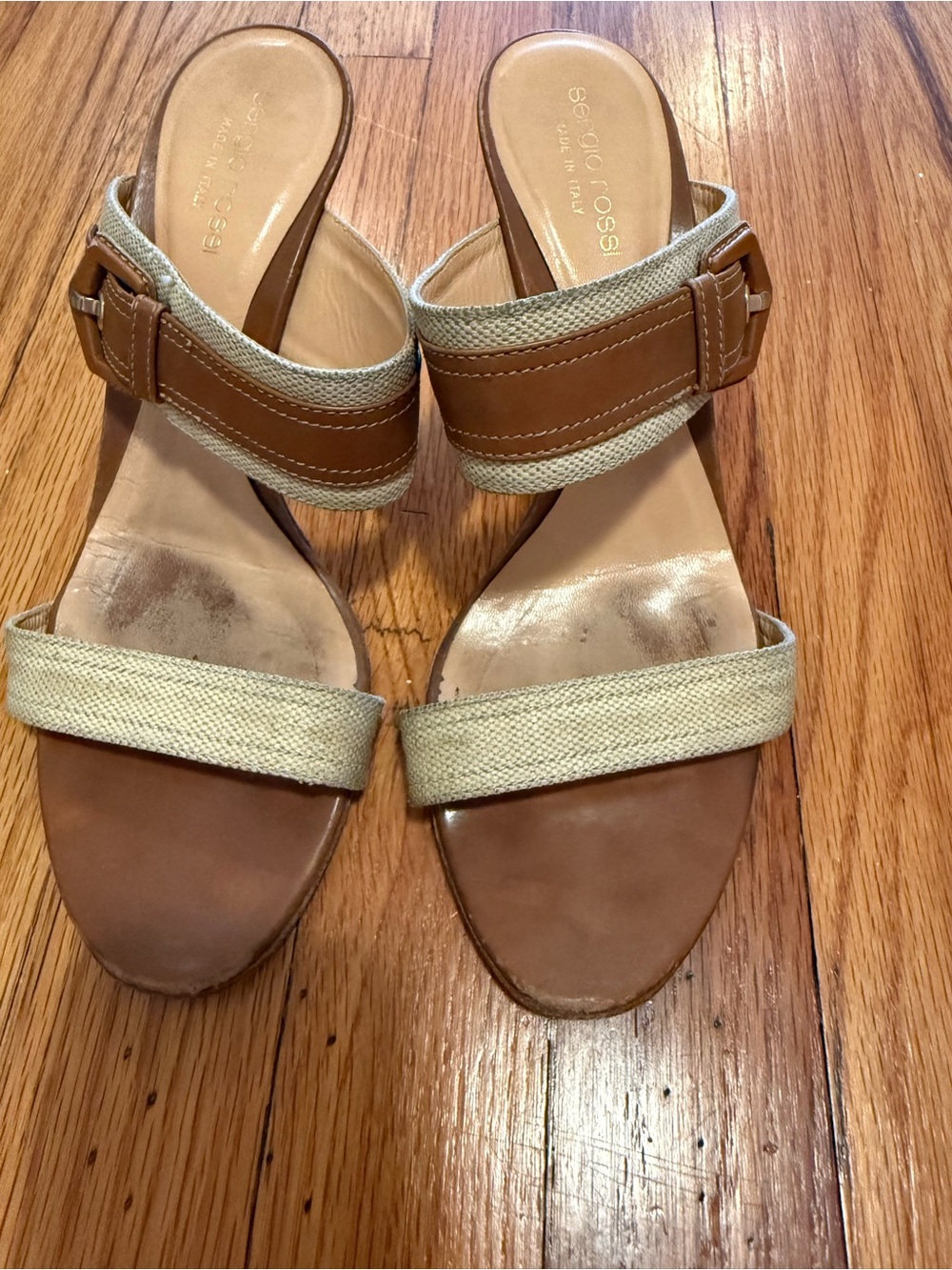 Sergio Rossi Canvas & Leather Sandals — EU 38.5 / US 8.5 | Made in Italy